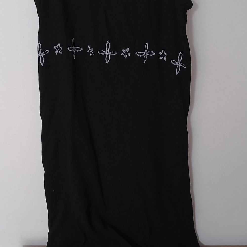 Essentials Black Maxi Dress with White Embroidered Trim